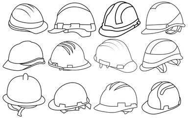 Safety Helmet Icon Set. Vector Illustrations of Construction Helmet.