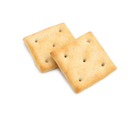 Two tasty salty crackers isolated on white