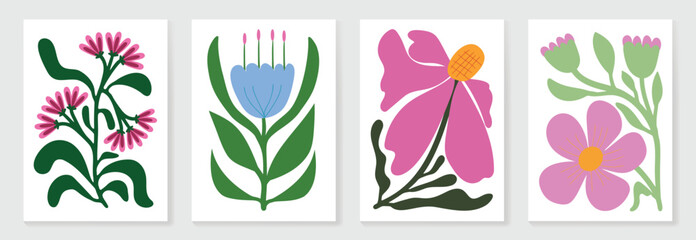 Flower and leaves  doodle art design vector. Botanical background  for print, wallpaper, clipart, wall art for home decoration.