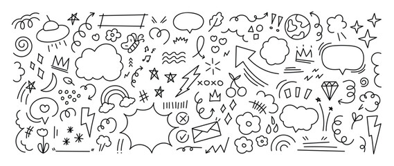 Cute hand drawn doodle vector set, love, Natural , star, cloud, weather, rainbow, flower, heart and creative design vector collection.  © TWINS DESIGN STUDIO