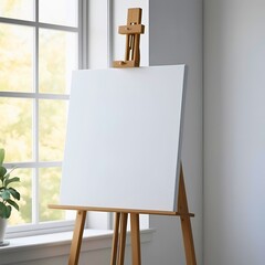 wooden easel with blank canvas