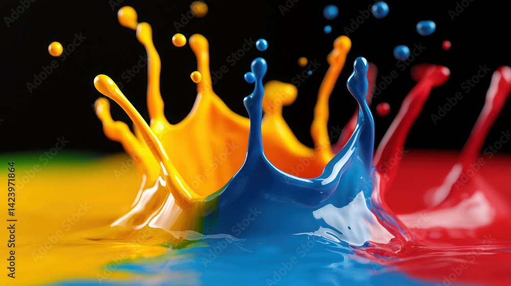 Aufkleber vibrant paint splash in dynamic colors displaying artistic chaos and motion on black background