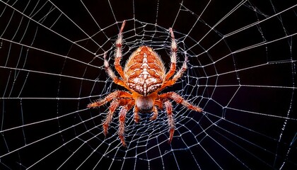 Spider in the web with black background in macro lens