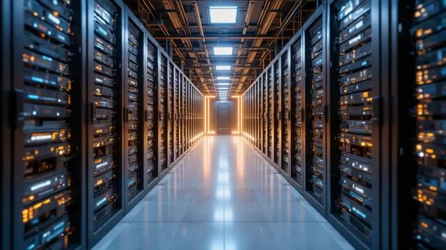 Data center servers arrayed in perspective showcase advanced technology infrastructure