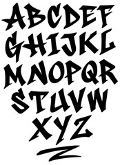 Graffiti letters set, vector hand drawn graffiti alphabet font A to Z, black letters with no outline, including underline element