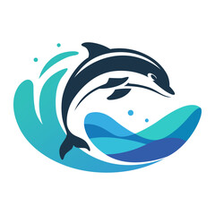 dolphin logo in blue style color