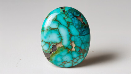 Oval turquoise stone cabochon with unique matrix pattern for jewelry making
