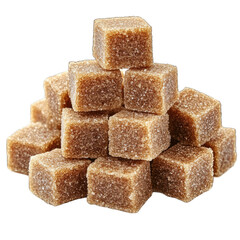 A pile of brown sugar cubes stacked on top of each other on black background