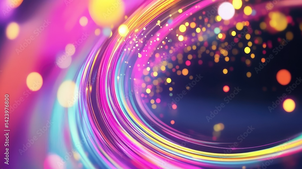Poster dynamic neon ribbons in motion, abstract tech-inspired background with energy flow