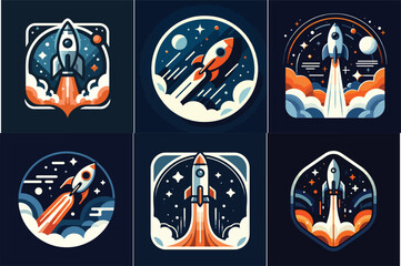 Rocket Launch Logos and Emblems Set