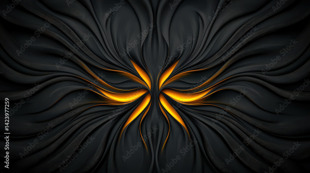 Poster abstract black and orange design with flowing patterns and dynamic shapes for creative projects