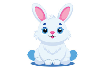 Fototapeta premium Cartoon Fluffy Rabbit on White, Sitting and Smiling, Animal
