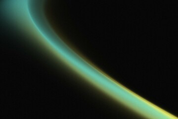 Abstract teal and yellow light streak on black background.