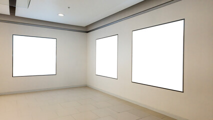 Three Blank Billboard Mockups Advertising Display on Wall in Clean Modern Interior Room