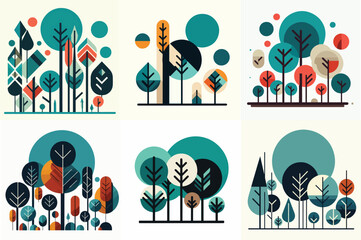 Abstract Forest & Geometric Trees Illustration Set