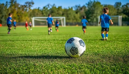 Obraz premium Children competing in a�soccer game.