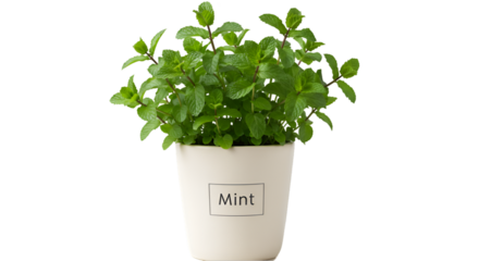Fresh green mint plant in white pot