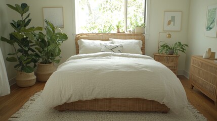 Cozy bedroom with natural light and plants