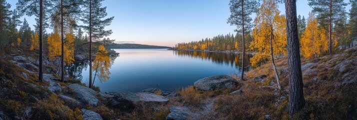 A serene lake surrounded by lush trees in a beautiful forest
