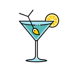 martini glass with lemon twist icon, martini glass with lemon twist vector