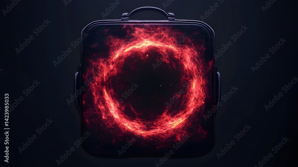 Poster astronomical black hole surrounded by glowing accretion disk deep space visualization of cosmic forc