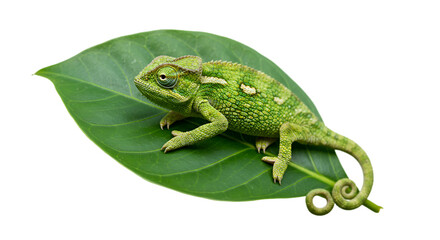 Green chameleon on leaf