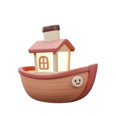 3D cartoon wooden toy boat with smile