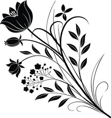 Floral Bouquet Line Drawing Abstract Botanical Line Art Vector