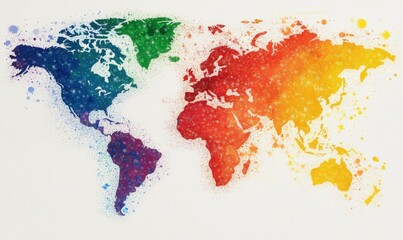 Naklejka premium A colorful watercolor world map against a clean, white background