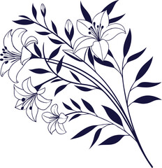 Floral Bouquet Line Drawing Abstract Botanical Line Art Vector