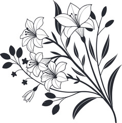Floral Bouquet Line Drawing Abstract Botanical Line Art Vector