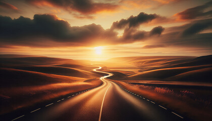 Naklejka premium sunset on the road