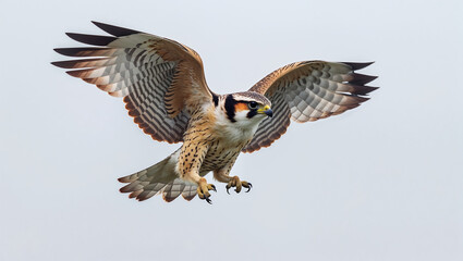 Fototapeta premium Adult Amur Falcon Spreading Wings Against Grey Sky Majestic Bird In Flight