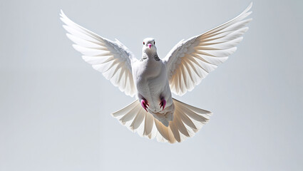 Obraz premium Graceful White Dove Flying With Open Wings Against Clean Background