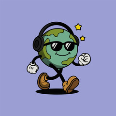 Cool Earth Mascot with Headphones for World Music Day Celebration