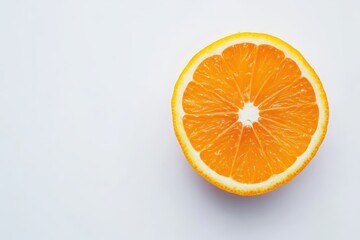 Fresh orange slice.  Close-up view of a perfectly round orange slice on a white background.  Juicy, vibrant orange flesh and a visible white pith in the center