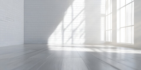 Bright Empty Room with Large Windows and Wooden Floor

