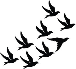 Flying Birds Silhouette Line Art Minimalist Sky Vector Illustration