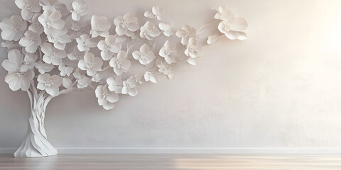 Dreamy White Blossom Forest with Soft Sunlight

