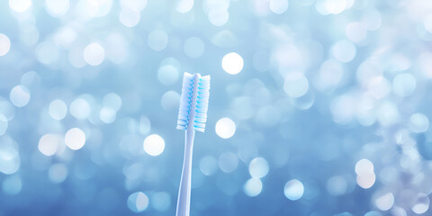 White Toothbrush on Blue Bokeh Background

