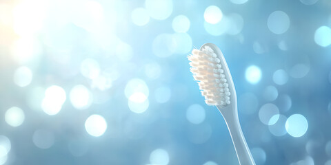 White Toothbrush on Blue Bokeh Background

