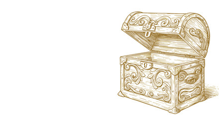 Vintage treasure chest with ornate design opened