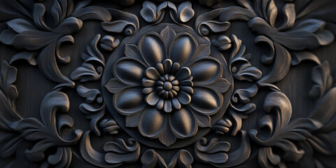 Dark Ornamental Floral Pattern with Bronze Embossed Texture

