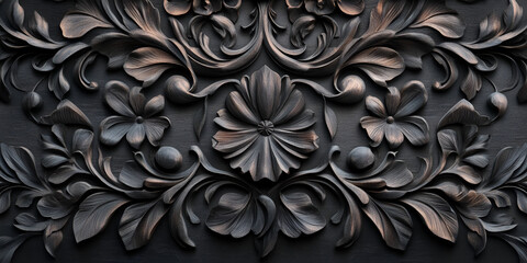Dark Ornamental Floral Pattern with Bronze Embossed Texture

