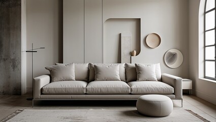 Neutral tones and simple shapes define this sleek minimalist sofa