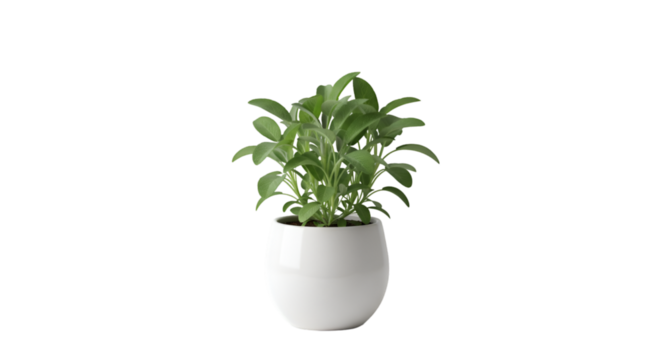 Green sage plant white pot minimalist photography