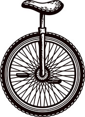 Detailed of a vintage unicycle with ornate spokes and saddle design.