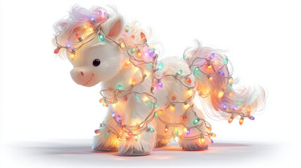 3D illustration of a horse in Christmas lights. The symbol of the year 2026 is a horse in New Year's lights.