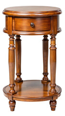 Elegant Round Wooden Side Table with Drawer and Bottom Shelf Design