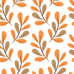 Autumn seamless pattern with different leaves and plants. Vector illustration